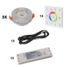Set of 3 RGB+WW LED recessed luminaires 12VDC 6W incl. wall control and power supply unit