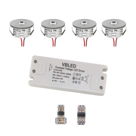 Set of 4 3W "NOVOS" mini recessed spotlights warm white 3000K 12V DC incl. LED transformer