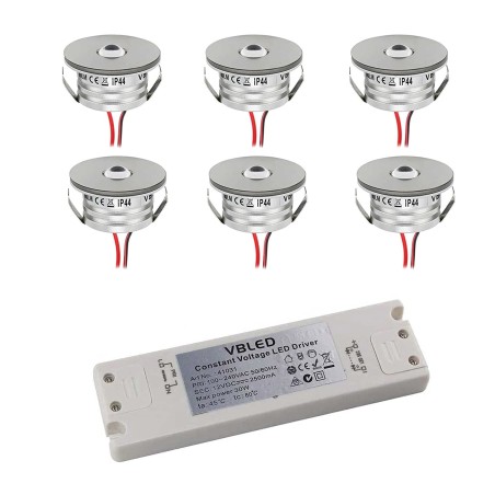 Juego de 6 mini focos empotrables de 3W "NOVOS" blanco cálido 3000K 12V DC Blanco cálido Incl.transformador LED