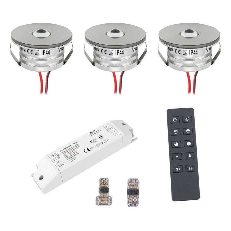 3pcs Radio Set 3W Mini Recessed Spot Recessed Spotlight "NOVOS" 3000K incl.LED Transformer and Connector