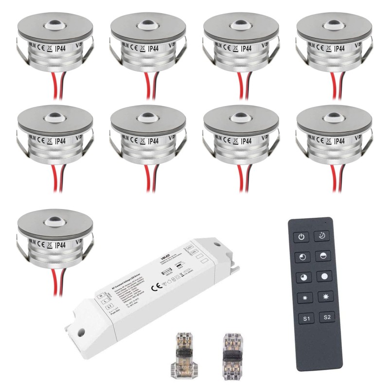 9er Wireless Set 3W Mini Recessed Spot Recessed Spotlight "NOVOS" 3000K incl.LED Transformer and Connector