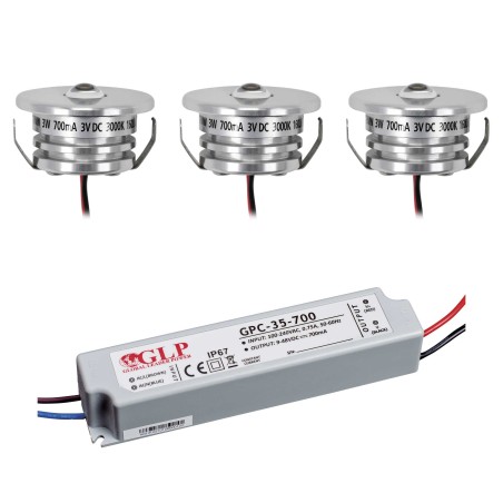 Set of 3 "Pialux" mini recessed spotlights 3W 700mA 190lm warm white waterproof