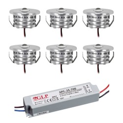 Set of 6 "Pialux" mini recessed spotlights 3W 700mA 190lm warm white waterproof