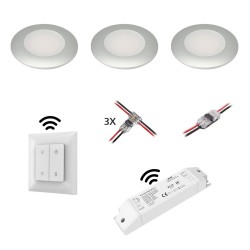 Set of 3 wireless LED recessed spotlights 12VDC 3W 3000K warm white aluminium recessed furniture luminaire