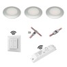 Set of 3 wireless LED recessed spotlights 12VDC 3W 3000K warm white aluminium recessed furniture luminaire