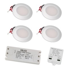 Set of 4 LED recessed spotlights with 3 level LED dimmer 12VDC 3W 3000K warm white aluminium recessed furniture luminaire