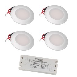 Set of 4 LED recessed spotlights 12VDC 3W 3000K warm white aluminium Recessed furniture luminaire