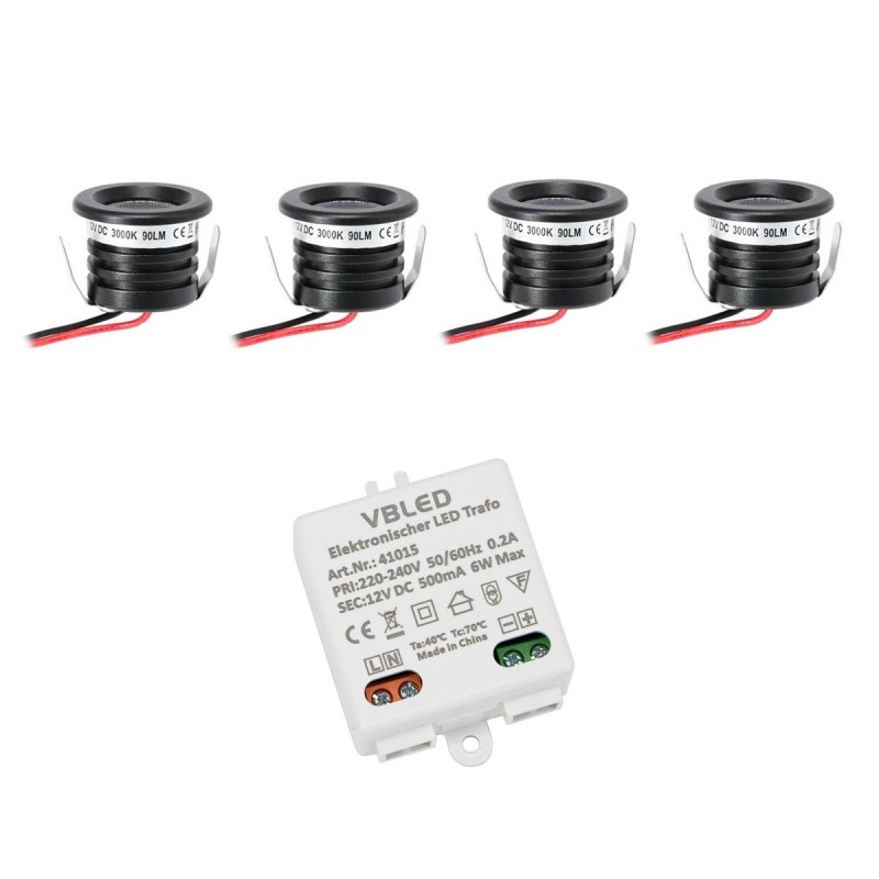 4 KIT "VISUM" 1W Recessed Mini Spot IP65 Warm White Incl. 6W LED Transformer