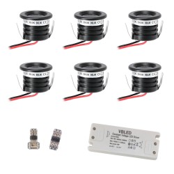 6 KIT "VISUM" 1W Recessed Mini Spot IP65 Warm White Incl. 12V LED Transformer