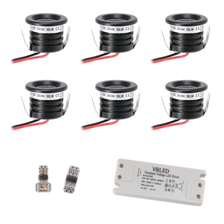 6 KIT "VISUM" 1W Recessed Mini Spot IP65 Warm White Incl. 12V LED Transformer