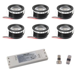 6 KIT "FORTIS" 3W LED aluminium mini recessed spotlight warm white with power supply 12VDC
