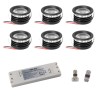 6 KIT "FORTIS" 3W LED aluminium mini recessed spotlight warm white with power supply 12VDC