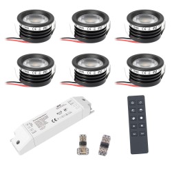 6 KIT "FORTIS" 3W LED aluminium mini recessed spotlight warm white with RF radio power supply 12VDC
