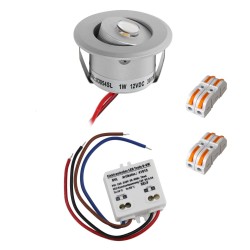 Set of 1W LED mini recessed spotlights - "FOCOS" Minispot - 12V DC - IP44 - 3000K - Swivel - Silver