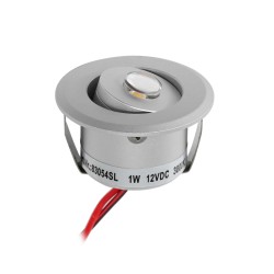 Set of 1W LED mini recessed spotlights - "FOCOS" Minispot - 12V DC - IP44 - 3000K - Swivel - Silver