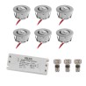 Set of 6 1W LED Mini Recessed Spotlights - "FOCOS" Minispot - 12V DC - IP44 - 3000K - Swivel - Silver