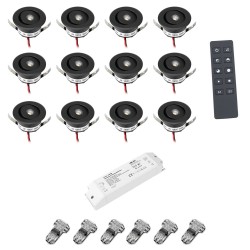 Set of 12 3W LED Mini Recessed Spotlights - "OCULOS" Minispot 3000K with Radio Power Supply and Remote Control Black