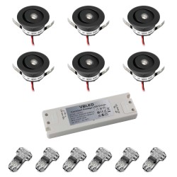 Set of 6 3W LED Mini Recessed Spotlights - "OCULOS" Minispot 3000K with Power Supply Black