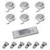 Set of 6 3W LED Mini Recessed Spotlights - "OCULOS" Minispot 3000K with Power Supply Silver