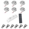 Set of 6 3W LED Mini Recessed Spotlights - "OCULOS" Minispot 3000K with Radio Power Supply and Remote Control Silver