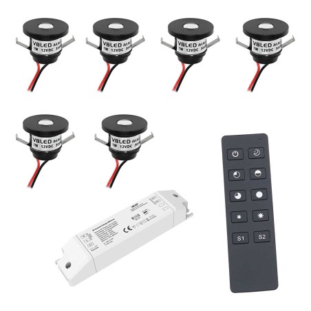 6er-Funk SET -1W VBLED LED Mini recessed spotlight "ALDYNE" black - 12VDC - IP44-3000K 60Lumen