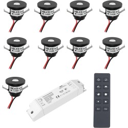 9er-Funk SET -1W VBLED LED Mini Recessed Spotlight "ALDYNE" black - 12VDC - IP65-3000K 60Lumen