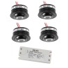 Set of 4 Fisheye 3W LED Spotlight 3000K 12VDC Swivel black with LED transformer