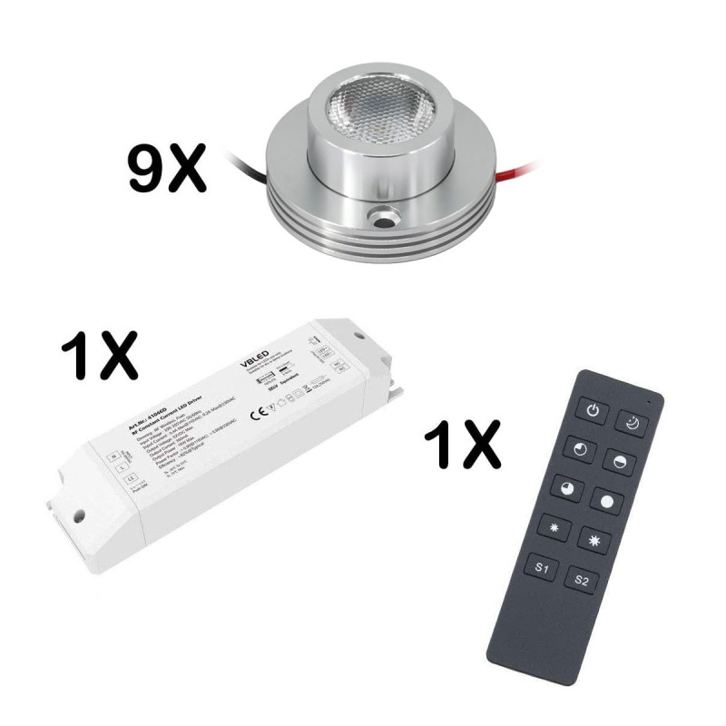 9er FUNK KIT - 1W LED surface mounted spotlight "CYLINDRO" ceiling spot 3V 3000K 9er FUNK KIT - 1W LED surface mounted spotlight "CYLINDRO" ceiling spot 3V 3000K