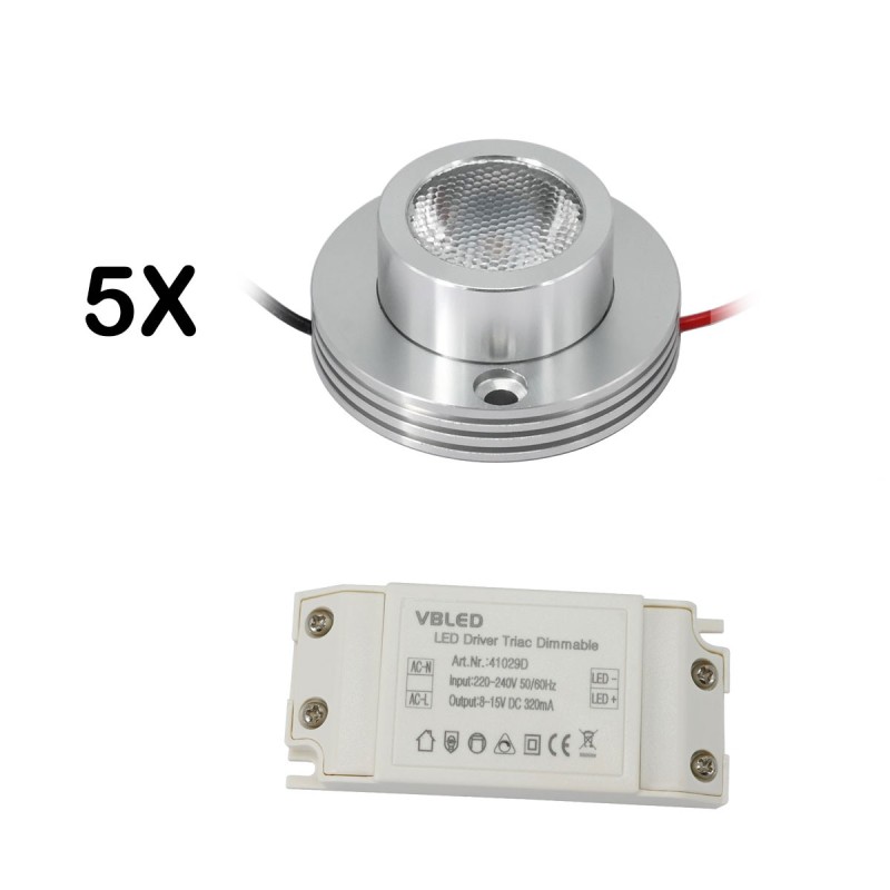 KIT of 5 - 1W LED surface mounted spotlight "CYLINDRO" Ceiling spot 3V 3000K