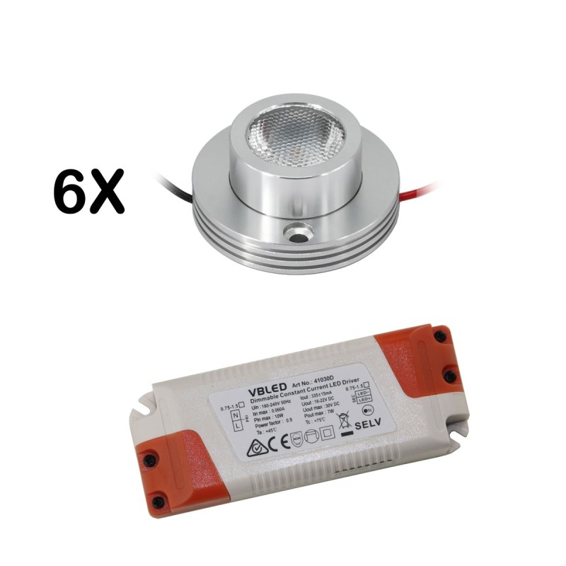 KIT of 6 - 1W LED surface mounted spotlight "CYLINDRO" Ceiling spot 3V 3000K