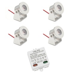 4er Set 1W Mini Aufbau-Strahler Rotier- & Schwenkbar  80lm warmweiß mit 6W 12VDC Netzteil