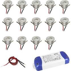 14er-Set 1W LED Aluminium Mini Einbaustrahler warmweiß mit dimmbaren Netzteil