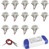 Set of 14 1W LED aluminium mini recessed spotlights warm white with dimmable power supply unit