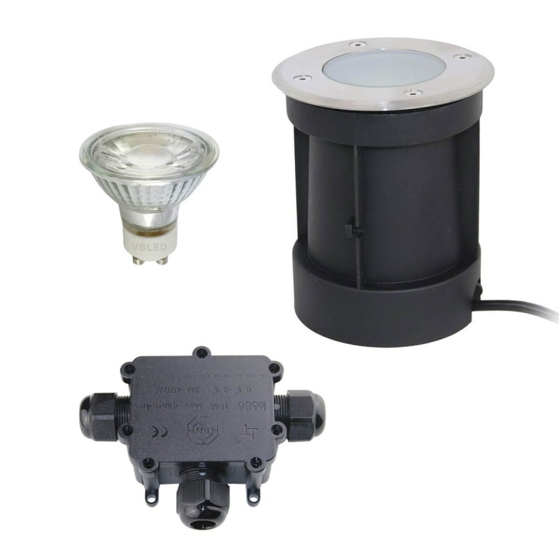 LED recessed floor spotlight with swivelling socket with 5.5W bulb and 3-way cable-connector LED recessed floor spotlight with swivelling socket with 5.5W bulb and 3-way cable-connector