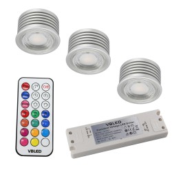SET of 3 - 7W RGB+W LED bulb / 12V AC/DC / MR16/GU5.3 / Dimmable incl. IR remote control