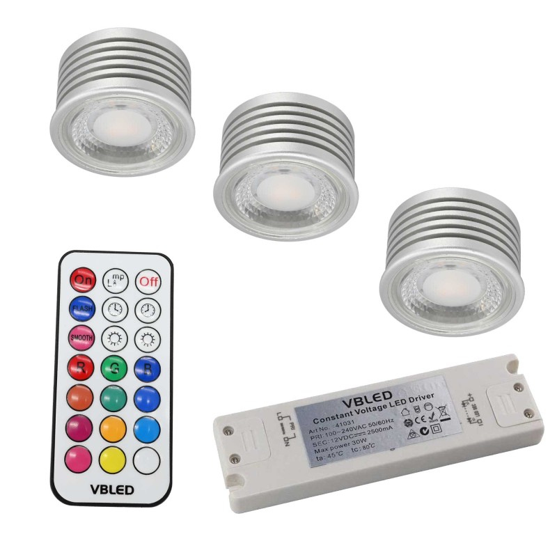 SET of 3 - 7W RGB+W LED bulb / 12V AC/DC / MR16/GU5.3 / Dimmable incl. IR remote control