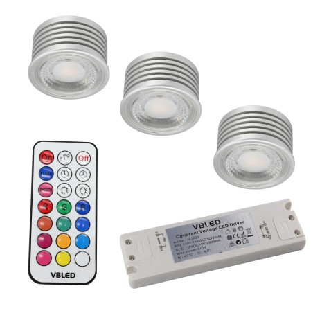 SET of 3 - 7W RGB+W LED bulb / 12V AC/DC / MR16/GU5.3 / Dimmable incl. IR remote control