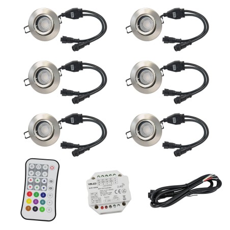 Set of 6 RGBW LED recessed lights with controller and remote control 12VDC