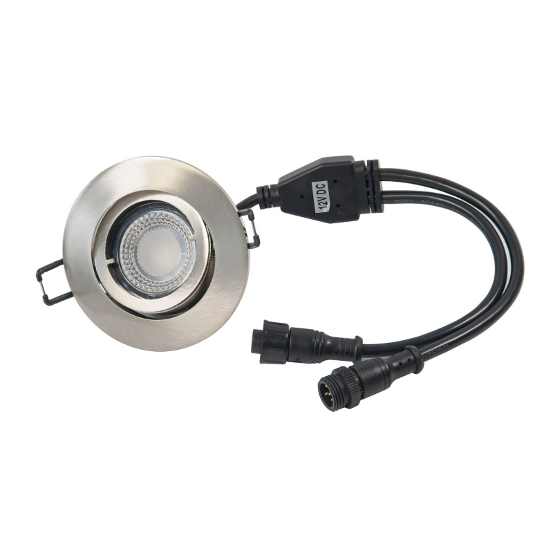Recessed spotlight set with 7W RGB+W LED modules and mounting frame in brushed silver finish round
