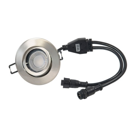 Recessed spotlight set with 7W RGB+W LED modules and mounting frame in brushed silver finish round