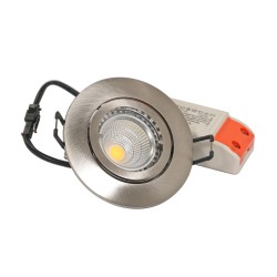 Recessed spotlight set with 5W LED modules dimmable mains adapter and mounting frame in brushed silver optics round