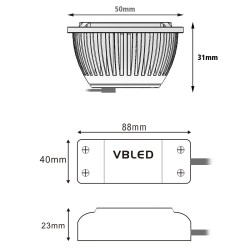LED recessed luminaire dimmable + power supply unit
