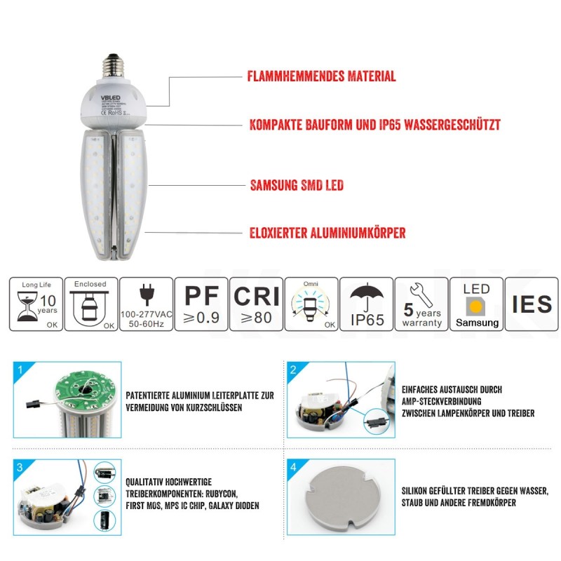 HQL LED Replacement Bulb E27 30W LED Corn Bulb